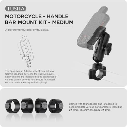 TUSITA Motorcycle GPS Mount - Holder Compatible with Garmin Handheld GPS - Double Socket Arm Medium, Handlebar Base - size: Medium Arm