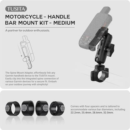 TUSITA Motorcycle GPS Mount - Holder Compatible with Garmin Handheld GPS - Double Socket Arm Medium, Handlebar Base - size: Medium Arm