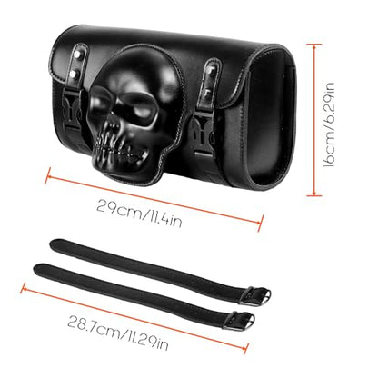 Rogierra 7.2L Motorcycle Tool Bag，Universal PU Leather Motorcycle Fork Bag Waterproof Handlebar Bag For Harley Suzuki Kawasaki，Black 3D Skull Bag - style: 3d Skull Pattern