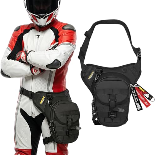 Motorcycle Thigh Bag Tactical Leg Bag Drop Leg Bag for Men Women–Waterproof&Adjustable Leg Strap, Convertible to Leg Fanny Pack or Phone Purse for Outdoor Activities—Complimentary keychain