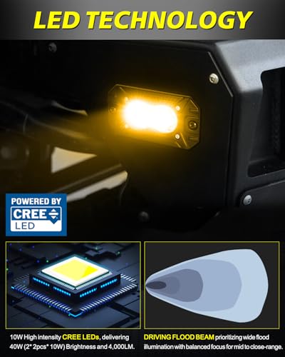 Amber Flush Mount LED Pods, AKD Part Flood CREE LED Flush Mount Fog Lights 40W Amber Chase Lights Bumper Driving Backup Reverse Light Pods for Trucks Pickup SUV UTV ATV Snowmobile - color: Amber Flush