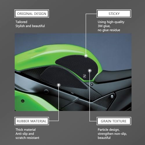 for Kawasaki Ninja ZX-6R / ZX-636 ZX6R ZX636 2007 2008 Motorcycle Accessories Side Fuel Tank pad Tank Pads Protector Stickers Decal Gas Knee Grip Traction Pad Tankpad (One Set) Black