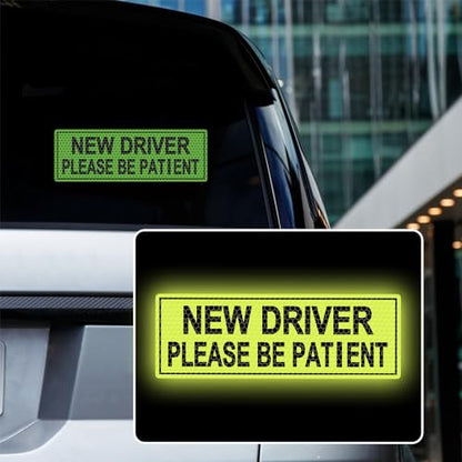 2pcs High Intensity Reflective New Driver Car Sticker Waterproof Student Driver Please Be Patient Decal for Car Window Bumper Reflective Night Safety Warning Decal (Fluorescent Green) - color: Fluorescent Green