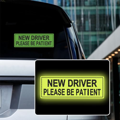 2pcs High Intensity Reflective New Driver Car Sticker Waterproof Student Driver Please Be Patient Decal for Car Window Bumper Reflective Night Safety Warning Decal (Fluorescent Green) - color: Fluorescent Green