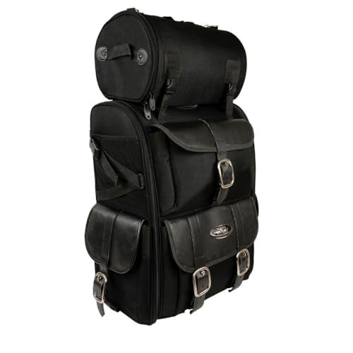 Milwaukee Leather Motorcycle 2-Piece Sissy Bar Motorcycle Bag Set - Strap Mounted - Touring Storage - X-Large - color: SH67301-BLACK, size: X-Large