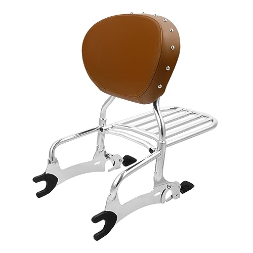 SLMOTO Motorcycle Luggage Rack Motorcycle Quick Release Sissy Bar Passenger Backrest Pad Luggage Rack for Indian Chieftain Dark Horse 2016-2022 Roadmaster Classic 2017-2018 - color: Desert Tan Backrest + Chrome Sissy Bar