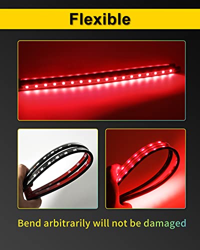 YONGMING 12 Volt Underglow Led Brake Light Strip, Tail Stop Turn Signal Flexible Led Light for Motorcycle Bike Car SUV RV Pack of 2 - Red - color: Red*2