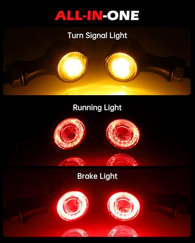 Small Round LED Turn Signals Motorcycle Brake Tail Lights Rear Blinkers Black Red Amber Light Universal for Cruiser Bobber Street Bike Cafe Racer Motorbikes (A-Black-Amber&Red) - color: A-Black-Amber&Red