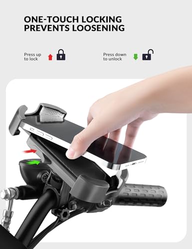 ROCKBROS Bike Phone Holder - Motorcycle Phone Mount with Security Lock, Shockproof Bicycle Phone Mount, Adjustable for 4.7'-6.8' Phones - color: Handlebar Mount Black