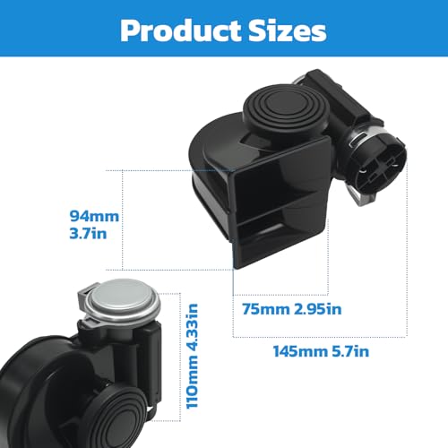 Hoypeyfiy 12V Snail Air Horn Kit 150DB, Heavy Duty Electric Train Horn with Relay Wiring Harness for Trucks, Cars, Motorcycles, SUV, Any 12V Vehicles