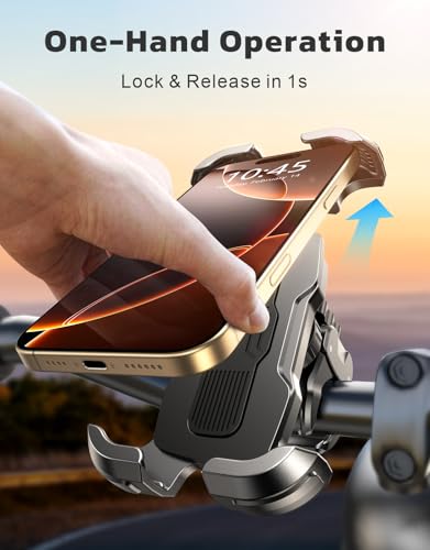 Motorcycle Phone Mount, [One-Click Lock] Bike Phone Holder, [Upgrade Cushioned Protection] Handlebar Phone Mount with Security Lock Compatible with iPhone, Samsung and 4.7-6.9'' Smartphones - style: Standard Mount