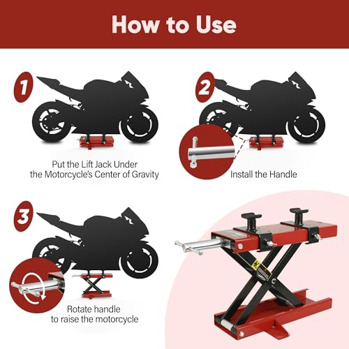 ZENY Motorcycle Lift, Motorcycle Center Scissor Lift Jack with Saddle & Safety Pin, 1100 LBS Capacity Steel Jack Hoist Stand for Motorcycles, ATVs, Dirt Bike