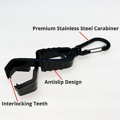 Metal Carabiner Glove Clip - Glove Holder/Hanger for Safety/Construction Work (2 PCS Black)
