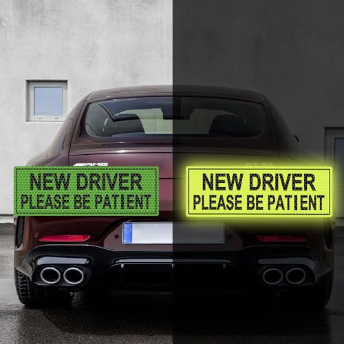 2pcs High Intensity Reflective New Driver Car Sticker Waterproof Student Driver Please Be Patient Decal for Car Window Bumper Reflective Night Safety Warning Decal (Fluorescent Green) - color: Fluorescent Green