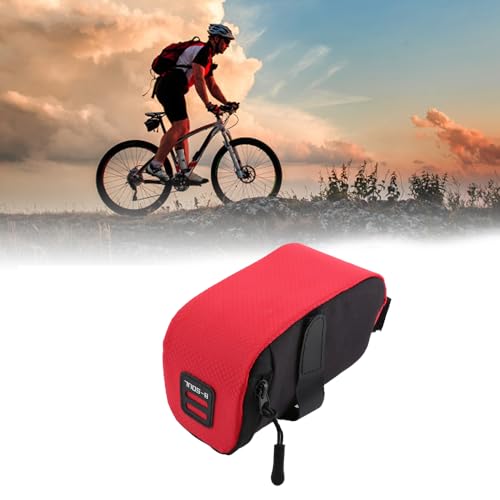 Lightweight Bike Saddle Bag - Under Seat Storage Pack with Zippered Opening for Road and Mountain Bikes, Hook-and-Loop Attachment for Cycling Essentials,5.91 x 2.76 x 2.76in (Red)