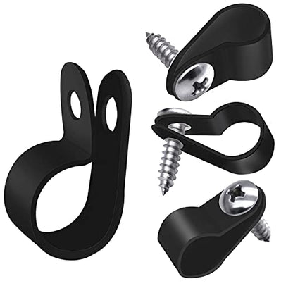 mankk 50PCS 1/2 Inch Rope Light Clips P-Style Mounting Clips Plastic Cable Clamps with Compatible Stainless Steel Pan Head Phillips Screws for Wire Management M-030-BK-LS - size: 50 Pack 1/2Inch