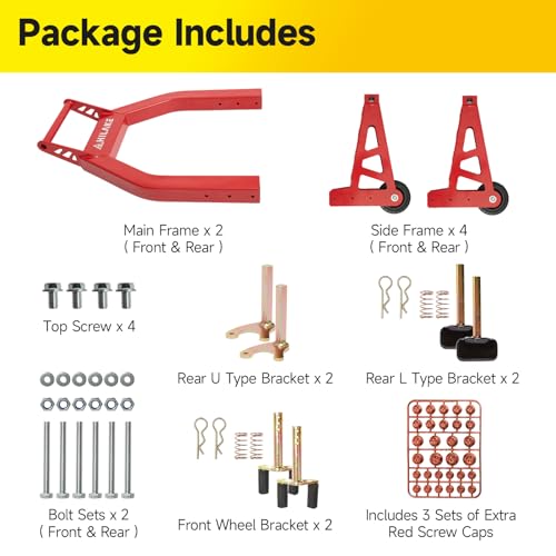 Aluminum Motorcycle Stands Front and Rear 880lbs Heavy Duty Wheel Lift Combo Swingarm Spool Peddock Stand for Yamaha Honda Kawasaki Suzuki U+L Red - color: Red
