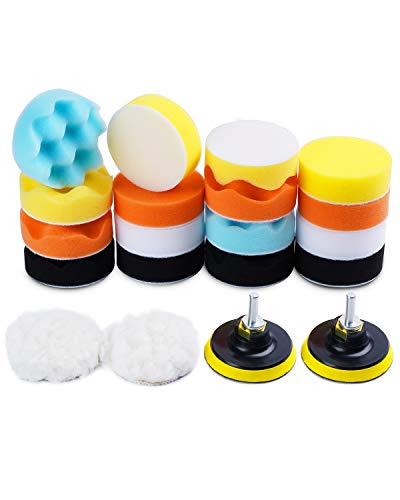Buffing Pads for Drill 22PCS Foam Drill Buffing Kit Car Drill Polishing Kit for Car Sanding, Buffing, Waxing(18 Pads+2 Drill Adapters+2 Suction Cups) - size: 3Inch 22Pcs