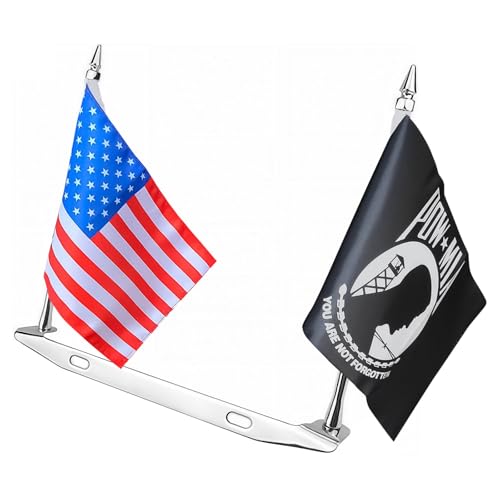 GUAIMI Motorcycle Flag Mount Double Flag Holder Motorcycle Flags (American Flag + POW MIA Flag)
