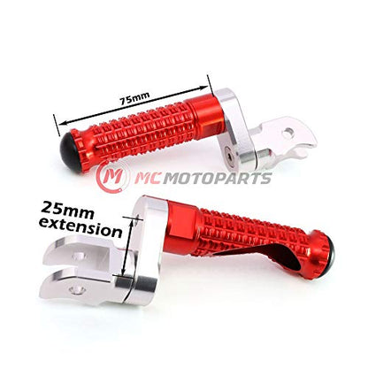 MC MOTOPARTS MPRO Red 25mm Extended Front CNC Footpegs Compatible with YZF R1 00-21 YZF R6 03-19 YZF R1M 15-21 R1S - color: Red, size: 25mm Extension