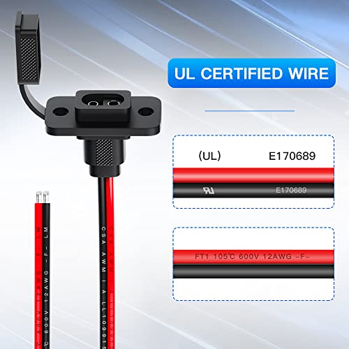 SAE Connector, ELECTOP Rectangular SAE Power Socket Sidewall Port, Weatherproof SAE Quick Connect Solar Panel Flush Mount Plug Outlet, 12AWG SAE Cable for Solar Generator Battery Charger (2 Pack) - size: 1.1FT