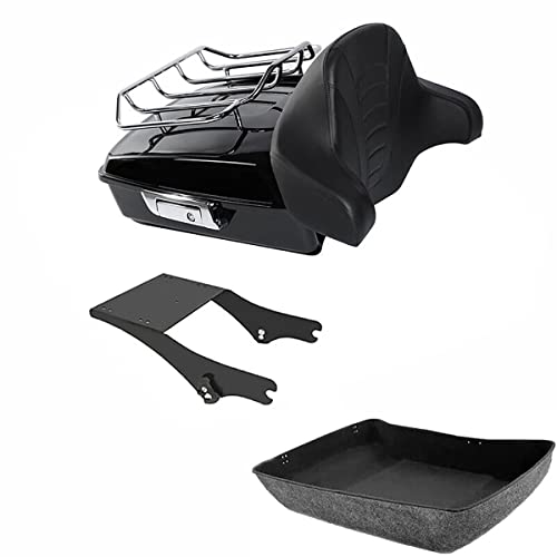 TCMT Chopped Motorcycle Trunk Box Backrest Mounting Luggage Rack Fit For Harley Touring 1997-2008 Road King Road Street Electra Glide Pack - color: Set B3 Chrome Latches#Black Rack
