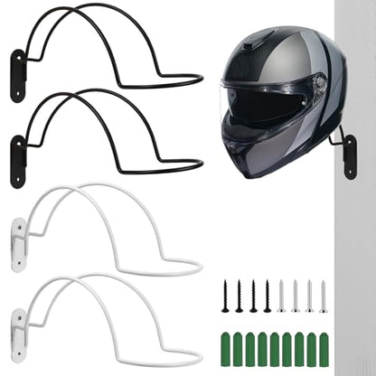 4 Pcs Helmet Holder Wall Mount, Wall Mounted Motorcycle Helmet Hook Rack with Screws for Equestrian Motorcycle Hat Rack (White, Black) - color: White, Black