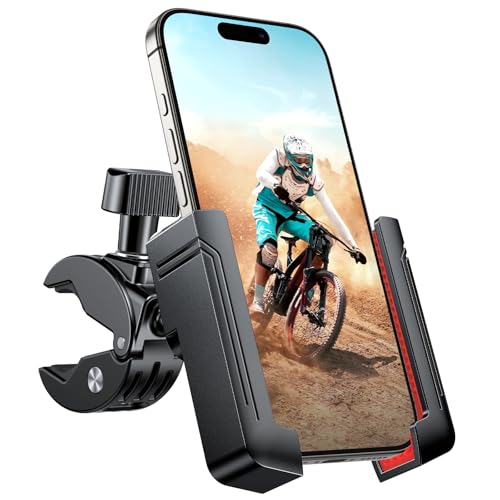 Miracase Bike Phone Holder, [Support Video Recording] Motorcycle Phone Mount, [Quick Lock] Bicycle Phone Mount Handlebar Cell Phone Clamp for Scooter, Friendly Compatible with iPhone Samsung - color: Red - Wide Clamp