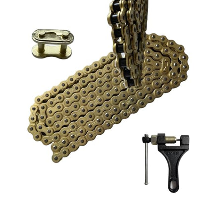 420 Motorcycle Gold Chain 132 Link Standard Roller Chain with Chain Breaker 10 Connecting Master Link for 100cc 110cc 125cc Dirt Pit Bike ATV Quad Go Kart Scooter