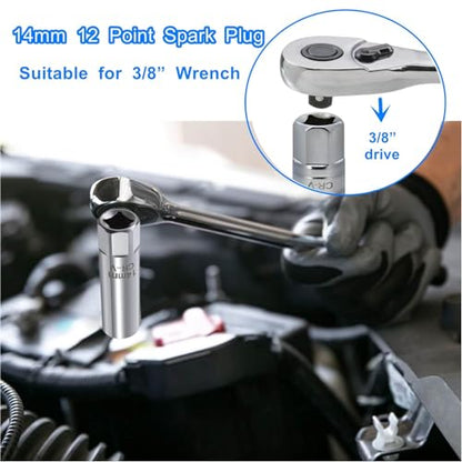 14mm 12 Point Spark Plug Removal Tool ，Thin Wall 3/8" Spark Plug Socket Removal Tool Compatible with BMW Mini Motorcycle, Car, SUV, Mercedes, Nissan, Peugeot