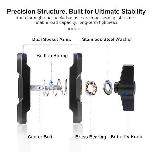 1 Inch Double Socket Arm, Aluminum Alloy Dual Ball Adapter Mount for 25mm Ball Head, Motorcycle Car Phone Action Camera Mount Extension Link