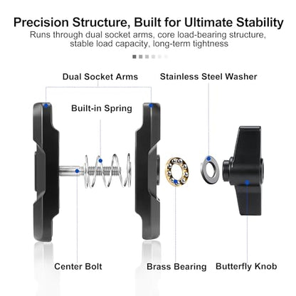 1 Inch Double Socket Arm, Aluminum Alloy Dual Ball Adapter Mount for 25mm Ball Head, Motorcycle Car Phone Action Camera Mount Extension Link