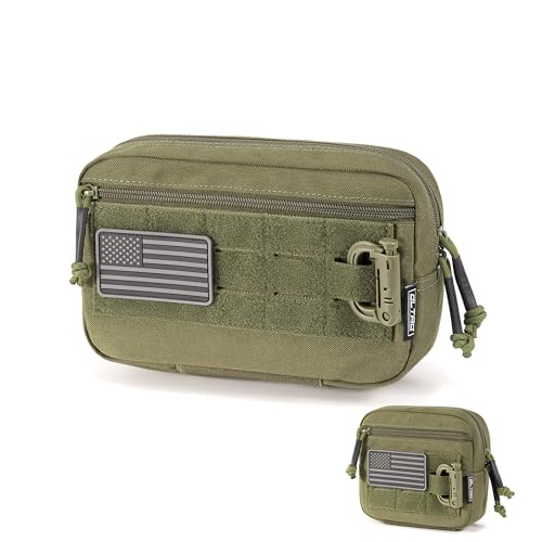 Tactical Molle Admin Pouch Utility EDC Tool Pouch Bag Horizontal Modular Pouches Include US Flag Patch & D-Ring - color: Green-L