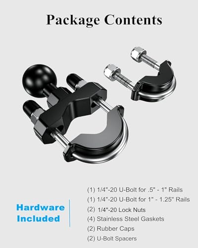BRCOVAN 1'' Ball Handlebar U-Bolt Mount, Fit Rails Diameter 0.5'' to 1.26'' | Compatible with RAM Mounts B Size 1 inch Ball Double Socket Arm & Bike Motorcycle Phone Holder