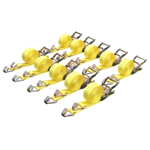 Ratchet Tie Down Straps, 1.5 in x 15 ft, 4,400 lb Breaking Strength, J-Hook, 10-Pack