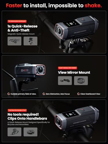 AKEEYO AKY-730Pro 4K Motorcycle/Bike Dash Cam,60FPS Action Camera with EIS Stabilization,1.14" Touchscreen, Built-in GPS, IP66 Waterproof, Up to 6 Hours of Battery Life,Loop Recording,Parking Monitor