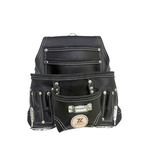 Zeluga 20-526 10 Pocket Rigger Heavy Duty Leather Tool Bag, Textured Black - color: Textured Black