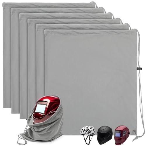 Motorcycle Helmet Bags, Welding Hood Bag with Drawstring Locking, Large Lightweight Microfiber for Motorcycle Sports Riding Travel Bicycle Snowmobile Helmet Storage(Grey,6 Pcs) - color: Grey