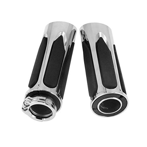 Motorcycle 1" Hand Grips Handlebar Grips Cable Throttle Fit for Harley Touring Street Glide Road King Road Glide Electra Glide Dyna Softail - color: #4 Chrome