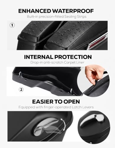 XFMT Motorcycle Saddlebags Hard Saddle Bags W/Chrome Latches & Liners For Harley Touring Road King Street Glide Road Glide Electra Glide 2014-2024, Matte Black - color: Standard-Matte Black
