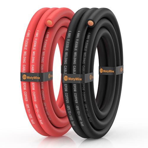 4 Gauge Wire Battery Cable, 4 AWG EPDM Welding Cable with Oxygen-Free Copper, Flexible/High Conductivity for Solar, Automotive, Battery, Inverter, RV, Marine (5 ft Red + 5 ft Black) - color: 4awg, size: 5ft
