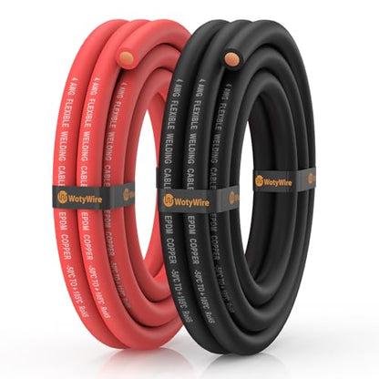 4 Gauge Wire Battery Cable, 4 AWG EPDM Welding Cable with Oxygen-Free Copper, Flexible/High Conductivity for Solar, Automotive, Battery, Inverter, RV, Marine (5 ft Red + 5 ft Black) - color: 4awg, size: 5ft