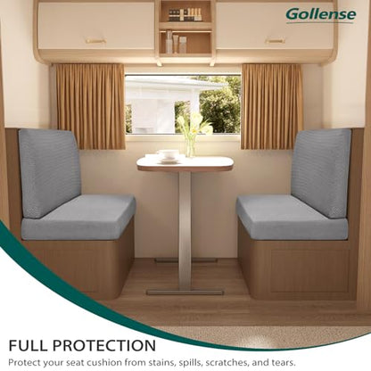 Gollense RV Dinette Cushion Covers, Stretch Camper Dinette Cushion Covers, Sectional Replacement RV Seat Covers for Travel Trailer Couch - Includes 2 Backrest Cover & 2 Bench Cover (T-Grey) - color: T-grey