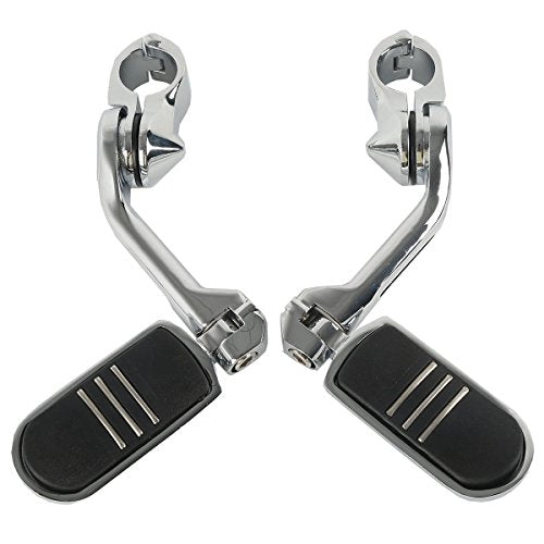 TCMT 1-1/4" 32mm Long Angled Streamliner Highway Engine Guard Foot Pegs Fits For Harley Touring Road King Street Glide Road Glide Electra Glide Softail Sportster Dyna with 1.25" Engine Guards - color: Chrome, size: 2 x Footpegs+Mounting Clamps