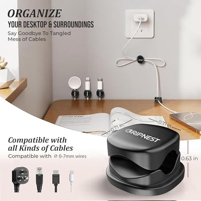 Never-Lose 1s Lock Spring Cable Solution – Rotatable Cable Clips, Strong Adhesive Cord Organizer & Wire Holder for Desk, Car & Nightstand, Secure Cable Management, 8 Pack (Black) - size: Pack of 8