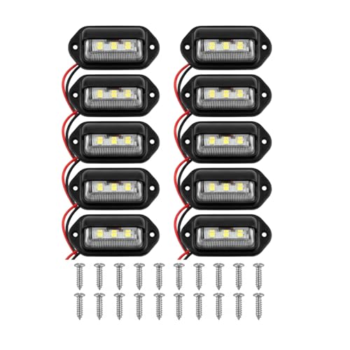 10-Pack 6 LED License Plate Lights, Waterproof 12V-24V White Tag Lights for Truck SUV Trailer RV Boat, Black Housing - color: Black