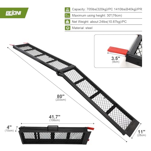 BEJONI Loading Ramp for Pickup Trucks, 80"L x 11"W Steel Folding Motorcyce Ramps 705LBS Capacity, Portable Dirt Bike Ramps, Powersports Loading Ramps for Trailers, ATV, Ebikes, Motorcycle, Pack of 1 - size: 80'' L-Usable Height: under 30''