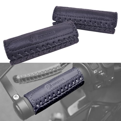 Leather Motorcycle Handlebar Grip Covers, No Fringe Brake Clutch Covers for HD Motorcycles - color: Black: Handlebar Cover