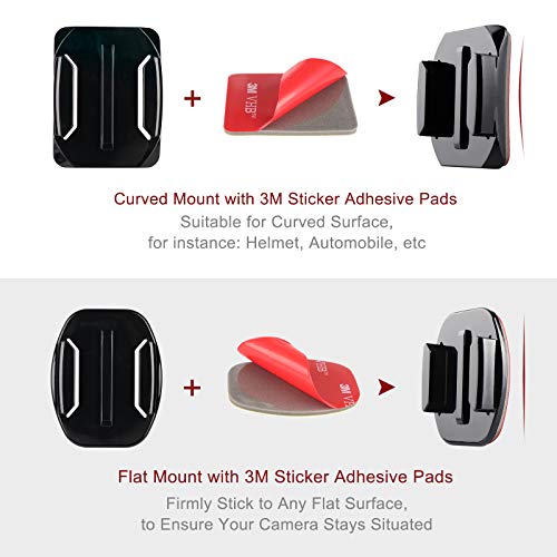 HSU Helmet Adhesive Sticky Mounts, Flat + Curved 3M Adhesive Mounts Compatible with GoPro Hero 13/12/11/10/9/8/7/6/5 AKASO Campark DJI Osmo Action 4/3 and Other Action Cameras (8 Pack)