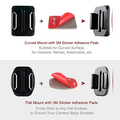 HSU Helmet Adhesive Sticky Mounts, Flat + Curved 3M Adhesive Mounts Compatible with GoPro Hero 13/12/11/10/9/8/7/6/5 AKASO Campark DJI Osmo Action 4/3 and Other Action Cameras (8 Pack)